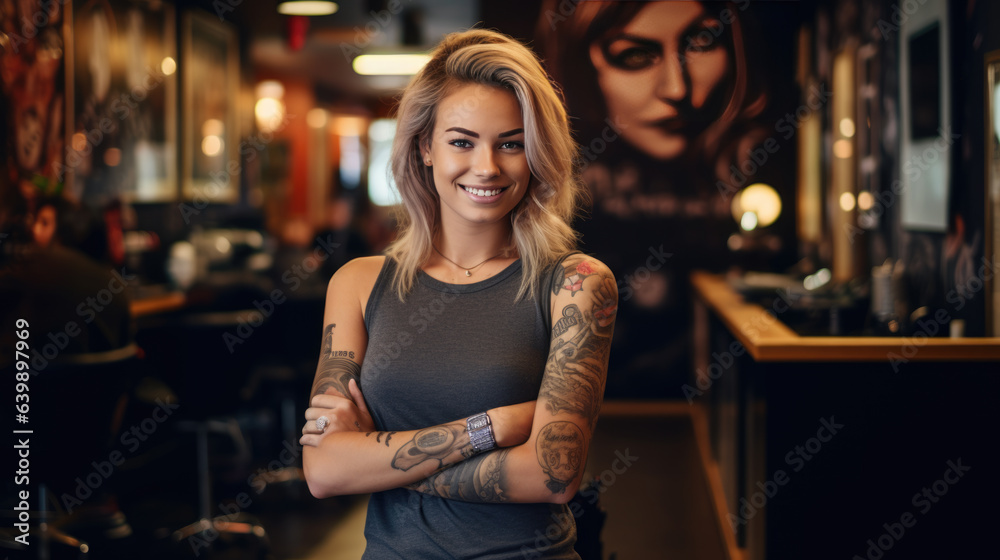 Female tattoo master at a tattoo salon