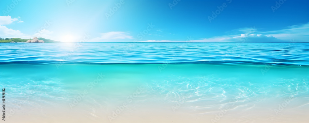 Summer sea landscape with sunny sky and underwater space