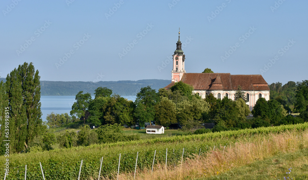 Birnau Monastery on Lake Constance in Germany, Wide Shot with Vineyards