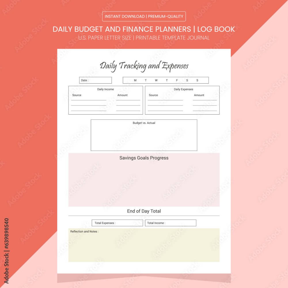 Daily Budget and Finance Planner || Printable Template Daily Budget and Finance Planner || Printable Template