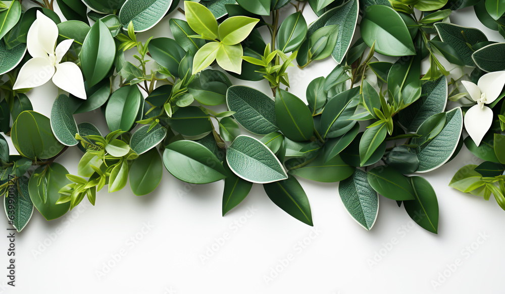 Obraz premium Green foliage on white background. AI generated