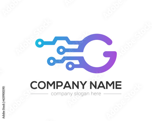 G Letter Tech Logo Design Vector Template. G Letter Icon Design with Digital Circuit Connection Symbol. Motion Speed Line Letter G Logo Element.