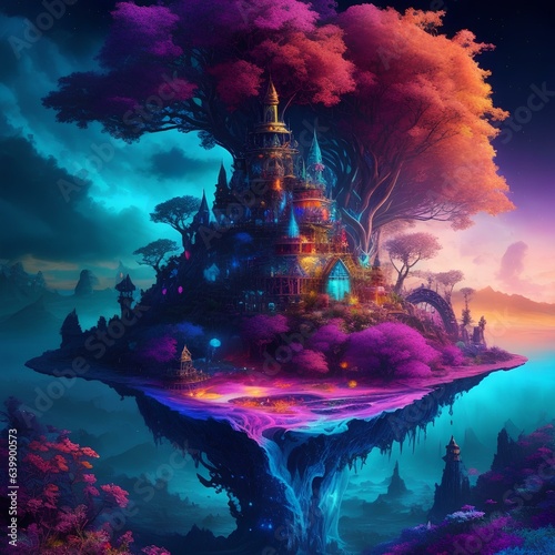 cosmic dream surreal island full of fantasy, high quality, created by ai generated © dion