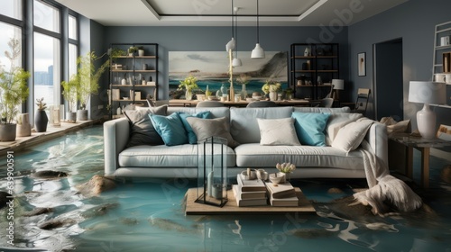 Flooding in the house interior, destroying furniture and structure  © kimly