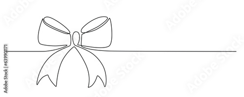 Fotografia Tied ribbon bow hand drawing one line