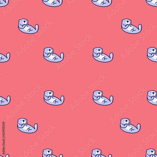 Seamless otter with pink background 