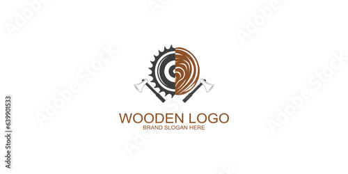 Simple and creative wood logo design witn modern style| premium vector