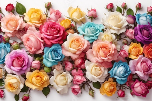 Thriving of full bloom flowerscape  floral visual of live flowers wall  beautiful roses background.