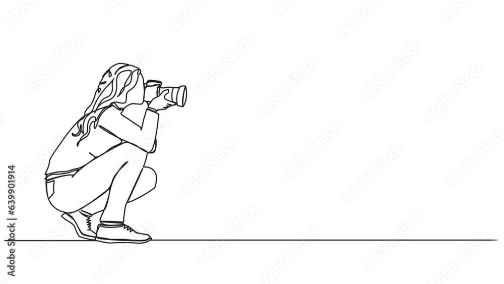 animated continuous single line drawing of woman taking picture with ...