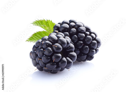 Blackberries with leaves in closeup