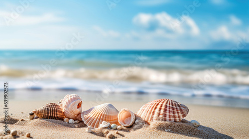 Seashells on the sandy seashore close-up