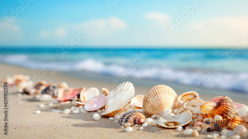 Seashells on the sandy seashore close-up © Venka