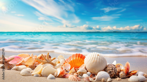 Seashells on the sandy seashore close-up