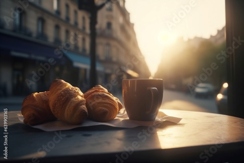 croissant bar food cup french drink table breakfast paris france. Generative AI.
