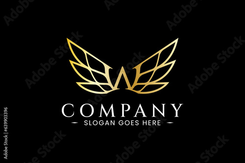 Letter W wings luxury monogram logo design template