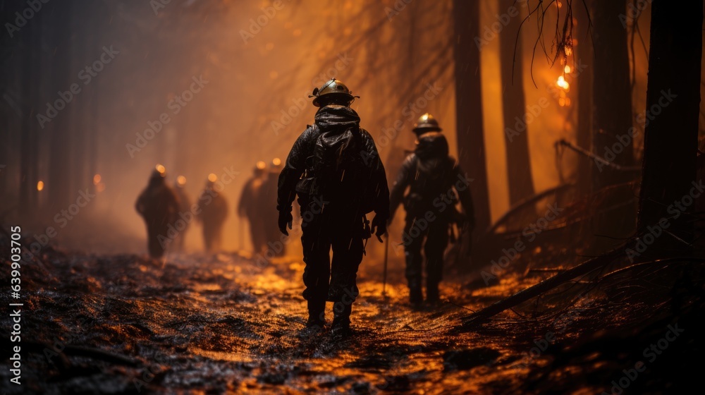 Firefighter extinguishing forest fire Firefighter extinguishing forest fire