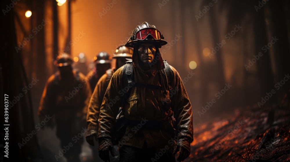 Firefighter extinguishing forest fire