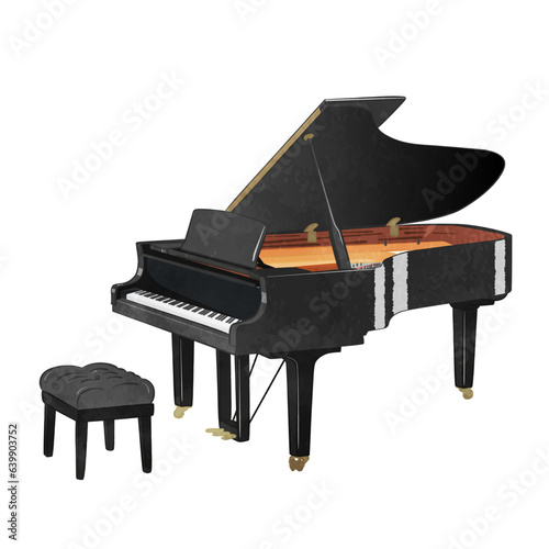 Cute grand piano and chair set illustration set