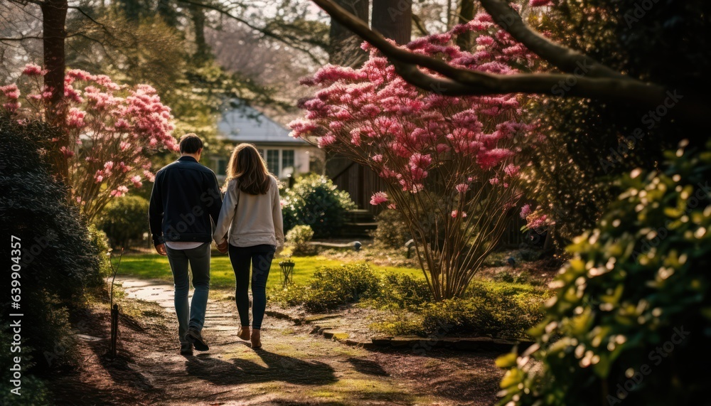 Photo of a couple strolling along a scenic pathway Photo of a couple strolling along a scenic pathway