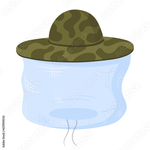Cartoon beekeeper hat. Panama hat with protective fencing veil, honeycraft and beekeeping uniform flat vector illustration