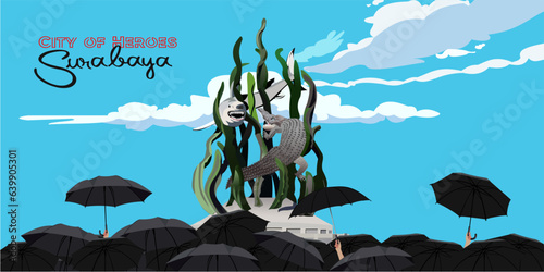 Foto Vector illustration: Surabaya is the city of Heroes.