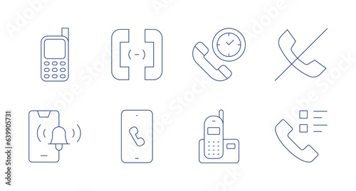 Phone icons. Editable stroke. Containing mobile phone  phone call  time  notification bell  landline  phone survey.