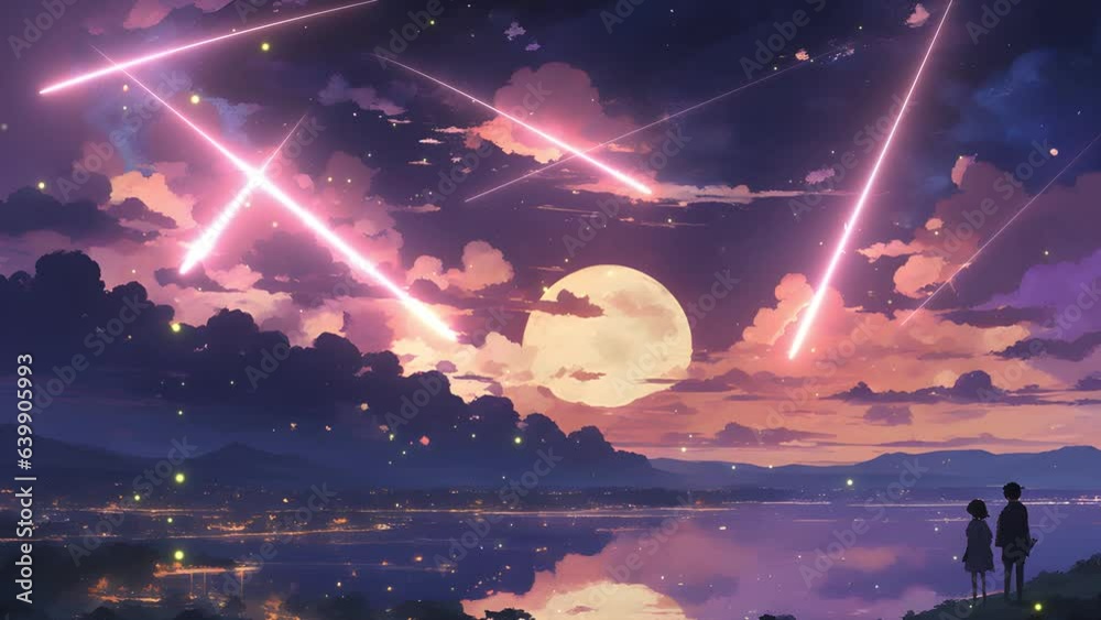 Meteor streak across the vast sky at night. Seamless loop video