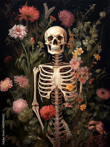 Gothic flower floral style human skeleton