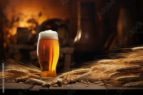 Close up of barley and beer, traditional beer brewing process, beer advertisement