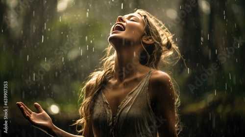 woman dancing under the rain