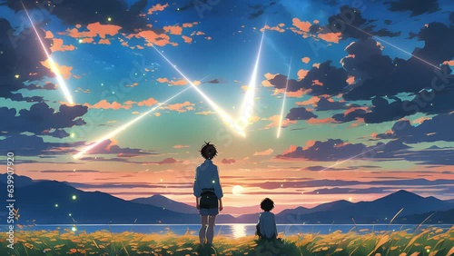 Meteor streak across the vast sky at night. Seamless loop video