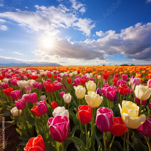 Field of tulips in a beautiful day for background. 