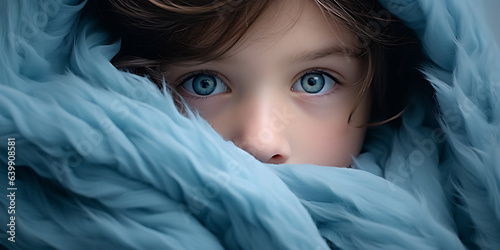 baby with blue eyes covered by blanket 