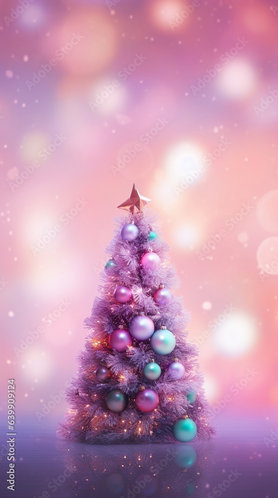AI Generated pink Christmas tree with bauble hanging on the Christmas tree with sparkling light spot. AI Generated pink Christmas tree with bauble hanging on the Christmas tree with sparkling light spot.