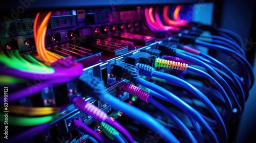 Fiber optic cable internet with big database servers connection line