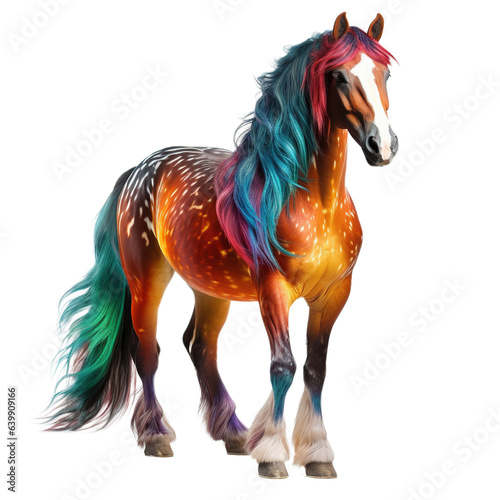 beautiful multicolored painted horse on white background