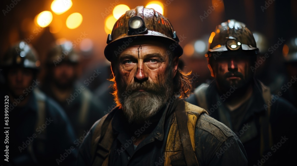 Miner man working in the mine with a hard hat on his head. Miner man working in the mine with a hard hat on his head.