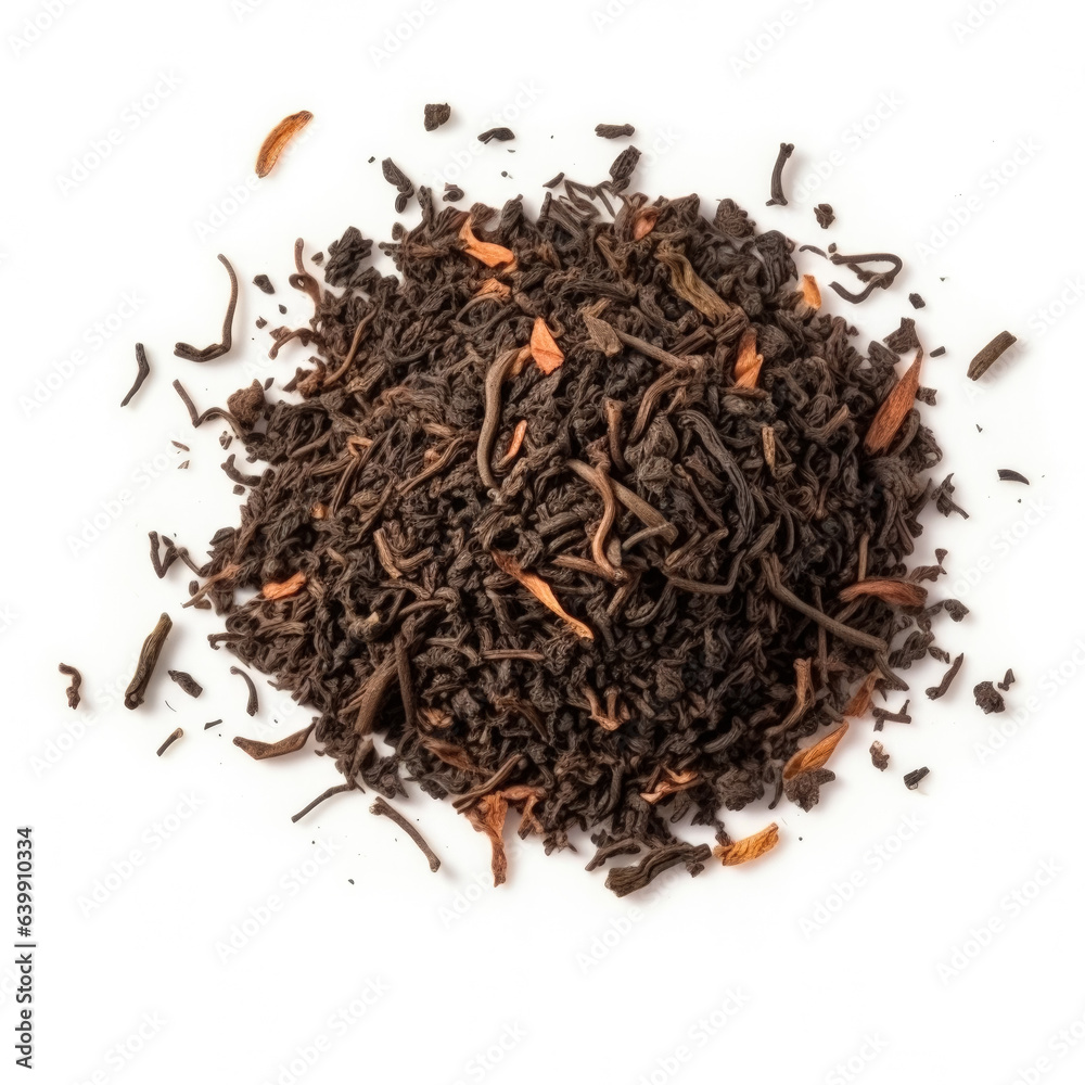Loose leaf tea isolated on white background top view Loose leaf tea isolated on white background top view