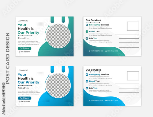 Vector professional medical post card design template, the best healthcare medical post card template. Medical post card design. Medical social media post template; health banner template.