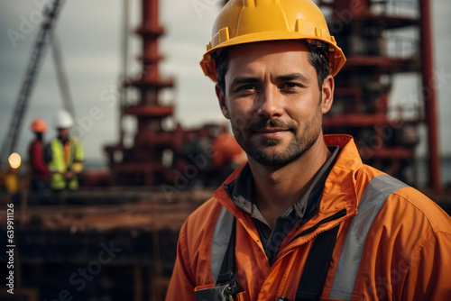 30 years old man working on a construction site. Image created using artificial intelligence.