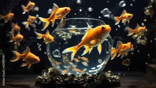 goldfish jumping in the aquarium