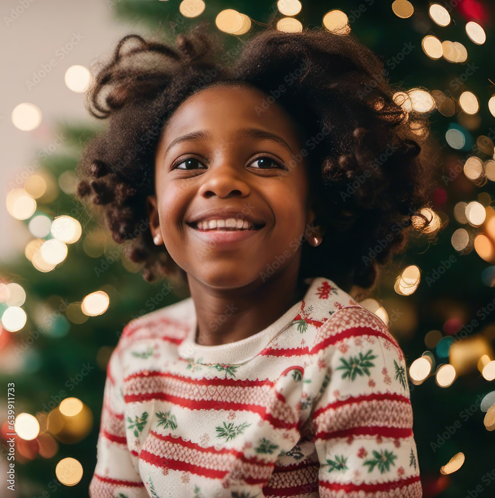 Happy christmas girl under the tree with copy space Happy christmas girl under the tree with copy space