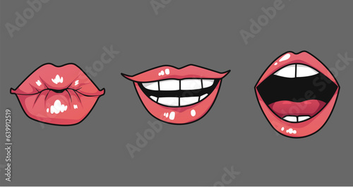 Woman mouth face lip female emotion isolated set concept. Vector flat graphic design illustration
