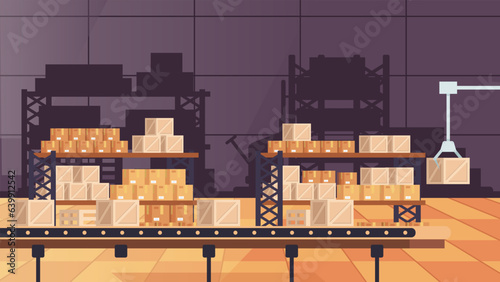 Warehouse logistic interior storage room factory concept. Vector flat graphic design illustration
