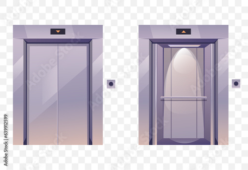 Open close broken office elevator interior concept. Vector flat graphic design illustration