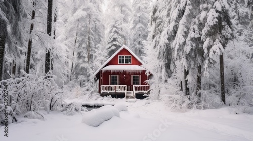 A cabin in a snowy forest