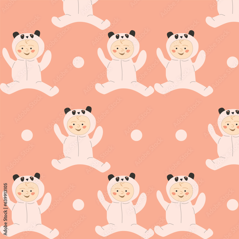 adorable baby girl in a costume panda - pattern adorable baby girl in a costume panda - pattern