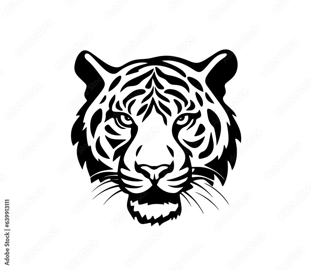 Tiger head vector icon. Black and white isolated silhouette
Tiger head vector icon. Black and white isolated silhouette