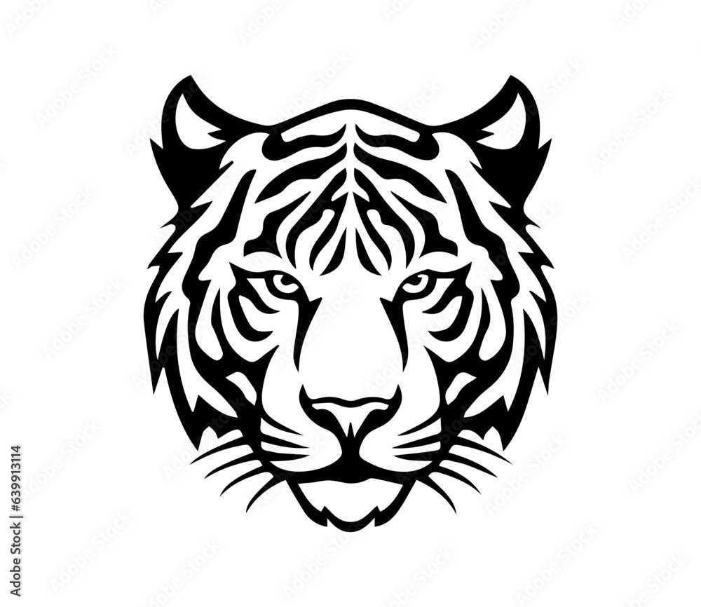 Tiger head vector icon. Black and white isolated silhouette
Tiger head vector icon. Black and white isolated silhouette