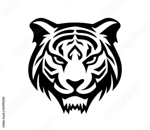 Fototapeta Naklejka Na Ścianę i Meble -  Tiger head vector icon. Black and white isolated silhouette
